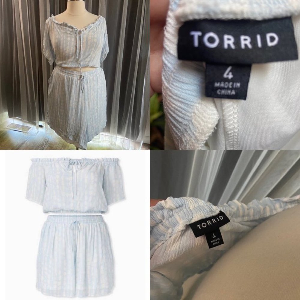 Torrid LIGHT BLUE TIE-DYE GAUZE CROP TOP & DRAWSTRING SHORT SHORT SET Size 4